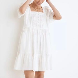MADEWELL PUFF SLEEVE IVORY WHITE DRAWSTRING MINI DRESS BABYDOLL XXS